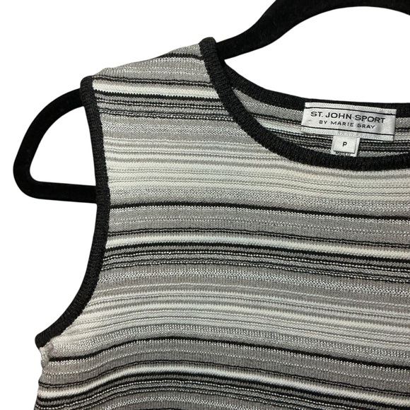 St. John Sport by Marie Gray Black and Gray Knit Striped Top - Picture 3 of 5